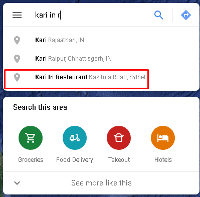 Kari In restaurant on google maps
